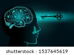 The Secret Key move into human head with brain inside. Illustration about Secret of Mindset and Attitude.