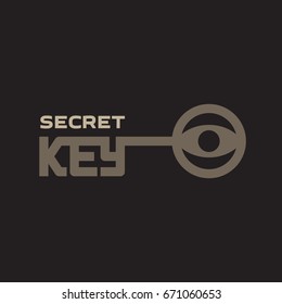 The secret key to open access to important content. Secret Key with eye. Vector Logo with lettering.