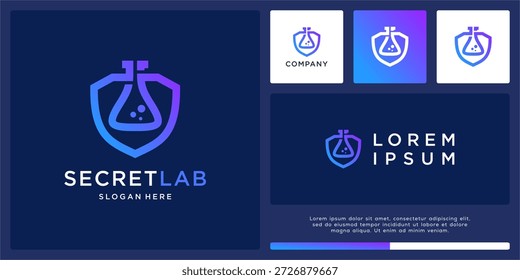 Sigilo laboratório logotipo design modelo esboço escudo.
