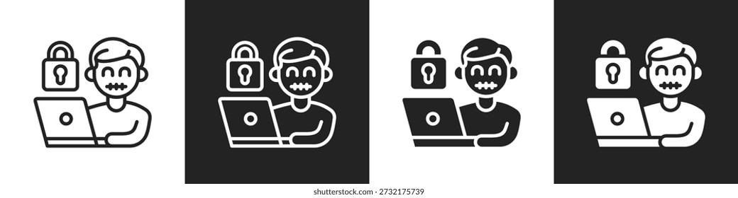 Línea secreta e icono sólido en el fondo blanco y negro