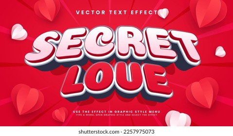 Efecto de estilo de texto vectorial 3d editable de amor secreto, adecuado para temas de eventos románticos