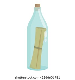 Secret message bottle icon cartoon vector. Sea letter. Paper note