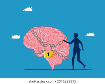 secreto de la mente. hombre y cerebro bloqueado con candado