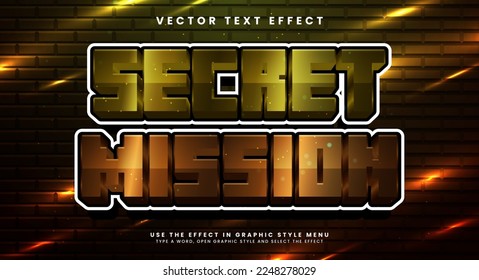 Secret mission 3D text effect, editable text style and suitable for game assets.