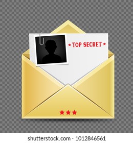 The secret open envelopet letter template correspondence with stamp photo snapshot and shadow on transparent background