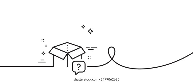 Secret package line icon. Continuous one line with curl. Unknown delivery box sign. Question mark symbol. Secret package single outline ribbon. Loop curve pattern. Vector