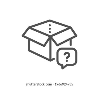 Secret package line icon. Unknown delivery box sign. Question mark symbol. Quality design element. Linear style secret package icon. Editable stroke. Vector