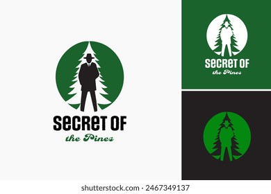 Secret of the Pines logo: Enigmatic pine trees shrouded in mystery, evoking intrigue and exploration. Perfect for adventure novels or outdoor exploration brands.