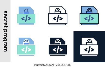 conjunto de iconos de iluminación de programas secretos. Iconos de programas secretos simples usaron el desarrollo web.