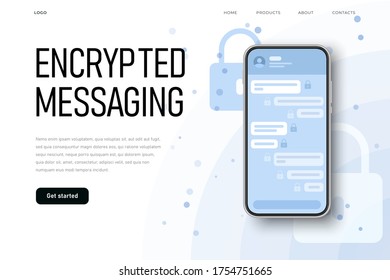 Secret protected chat illsutration with lock icon on encrypted messages. Landing page template