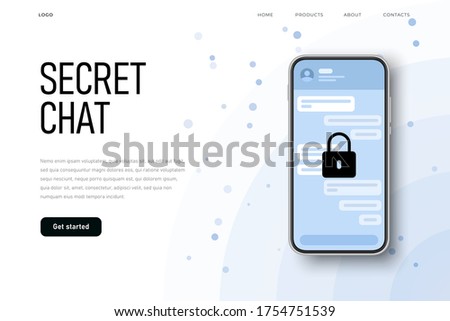 Secret protected chat illsutration with lock icon on encrypted messages. Landing page template