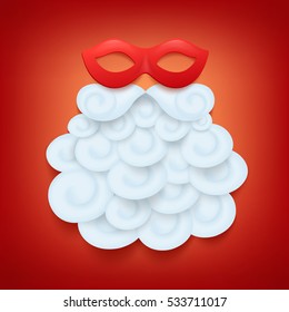 Secret Santa Concept Card With Carnival Mask And Beard. Vector Illustration