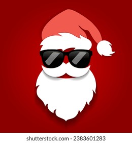 Cara secreta de Santa con gafas de sol, diseño navideño divertido con fondo rojo