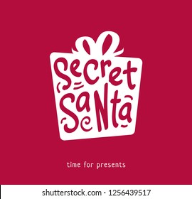 Secret Santa Gift Logo Design On Red Background. - Vector