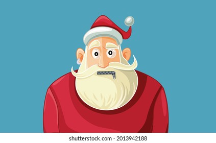 
Secret Santa Having a Zipped Mouth Vector Cartoon. Funny secretive holiday celebrated in surprise style conceptual illustration
