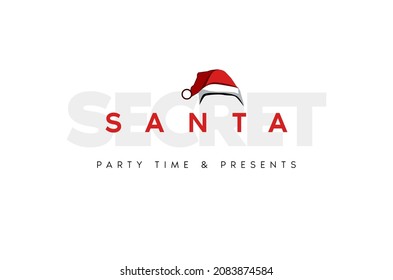 Secret Santa invitation template with Santa Claus hat. Vector. Illustration. Banner.