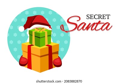 Secret Santa invitation template with Santa Claus hat. Vector. Illustration. Banner.