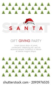 Secret Santa landing page invitation template. Secret letters written in dark with snow flakes and Christmas trees. Design concept for invitation, poster, banner etc. Vector