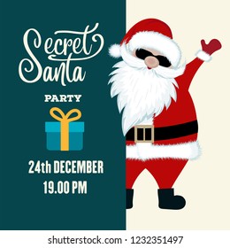 Secret Santa Party Invitation. Flat Design.