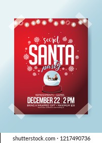 Secret Santa Party Poster Invitation. Eps10 Vector Illustration.