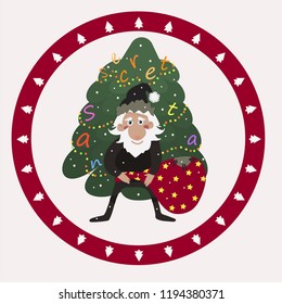  Secret Santa stamp icon. Santa Claus delivering gifts. Secretly