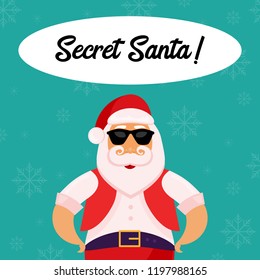 Secret Santa vector illustration on a modern green background. 