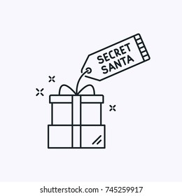 Secret Santa Vector Thin Line Simple Icon. Christmas Outline Illustration With Holiday Gift.