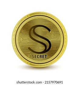 Secret (SCRT) coin isolated on white background. Cryptocurrency blockchain (crypto currency) digital currency alternative currency. 3D Vector illustration. Symbol of business modern gold, money.
