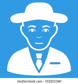 Secret Service Agent vector icon. Flat white symbol. Pictogram is isolated on a blue background. Designed for web and software interfaces.
