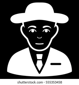 Secret Service Agent vector icon. Flat white symbol. Pictogram is isolated on a black background. Designed for web and software interfaces.
