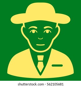 Secret Service Agent vector icon. Flat yellow symbol. Pictogram is isolated on a green background. Designed for web and software interfaces.