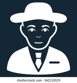 Secret Service Agent vector icon. Flat white symbol. Pictogram is isolated on a dark blue background. Designed for web and software interfaces.