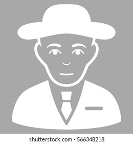 Secret Service Agent vector icon. Flat white symbol. Pictogram is isolated on a silver background. Designed for web and software interfaces.