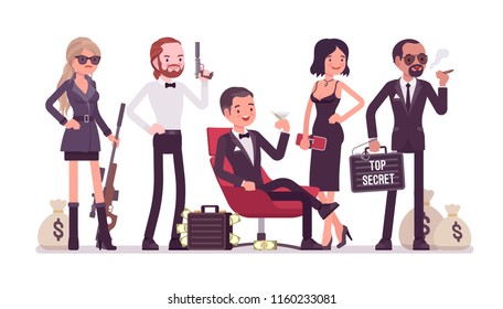 Secret service team. Group of elegant people from espionage department, important division, organization responsible for the safety. Vector flat style cartoon illustration isolated on white background