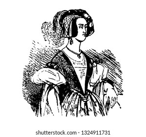 Secret talk of Duchess of Glocester with Roger Bolingbroke, suspected of necromancy, and Marie Gardemain, reputed witch, vintage engraved line art illustration. Infernal Dictionary 1863.