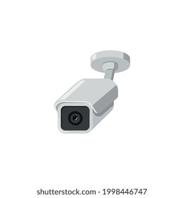 Secret video surveillance camera or cctv device, flat vector illustration isolated on white background. Security video observing and intercom system CCTV camera.