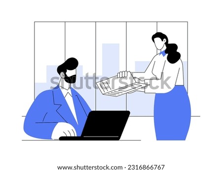 Secretary abstract concept vector illustration. Secretary shows boss the documents, business industry, corporate structure, company departments, corporation hierarchy abstract metaphor.