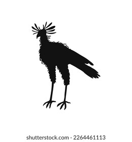 Secretary bird black silhouette, cartoon vector illustration isolated on white background. African Secretary bird symbol of african nature and wildlife in black contour.