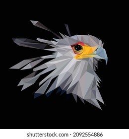 Secretary Bird head in abstract polygon. Secretary Bird Head in Polygonal low poly vector. Head Feathers of Secretary bird logo