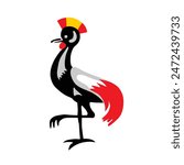 Secretary bird vector illustration isolated on white background. Uganda coat of arms vector illustration isolated. Badge Uganda national symbol Secretary bird. 