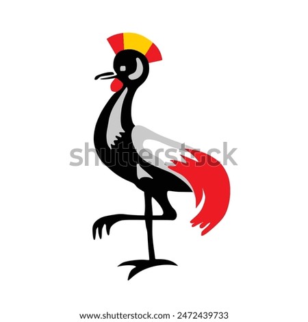 Secretary bird vector illustration isolated on white background. Uganda coat of arms vector illustration isolated. Badge Uganda national symbol Secretary bird. 