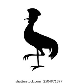 Secretary bird vector silhouette illustration isolated on white background. Uganda coat of arms shape shadow. Badge Uganda national symbol Secretary bird mascot. 