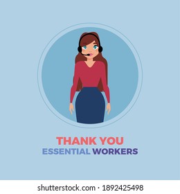 Secretary Blue Thanks Essential Workers Logo - Vector