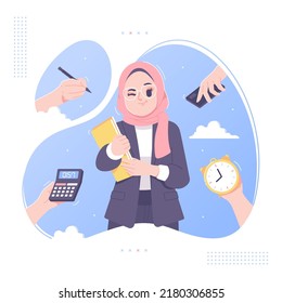 secretary character multitasking concept illustration design