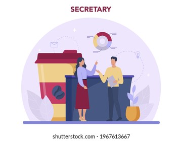 Secretary concept. Receptionist answering calls and assisting