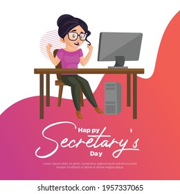 Secretary Day Banner Design Template. Vector Illustration In Cartoon Style