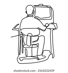 Secretary On Computer Office Graphic Design Line Art Vector Decoration