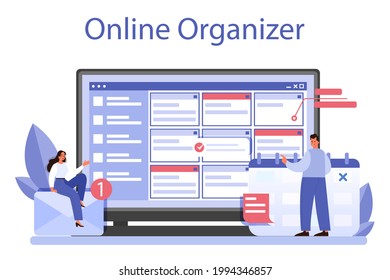 Secretary online service or platform. Receptionist answering calls and assisting with document. Online organizer. Isolated flat vector illustration
