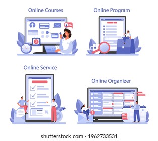 Secretary online service or platform set. Receptionist answering calls