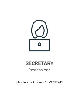 Secretary outline vector icon. Thin line black secretary icon, flat vector simple element illustration from editable professions concept isolated on white background
